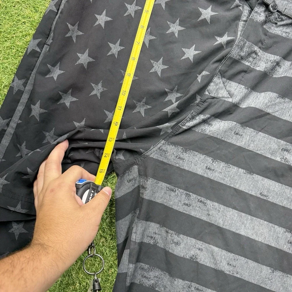 Affliction Board Shorts Mens 38 Gray Swim American Flag Stars Stripes Stretch